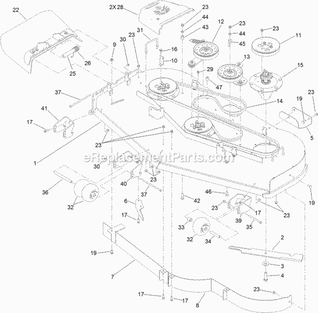 Deck Assembly Diagram and Parts List for 74576 315000001-315999999 Toro Lawn Mower