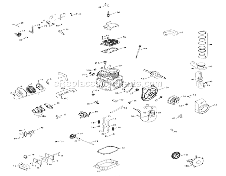 Kohler 7 H.p. Engine K161t, Spec 281269j Diagram and Parts List for 71-07K801 1977 Toro Lawn Tractor