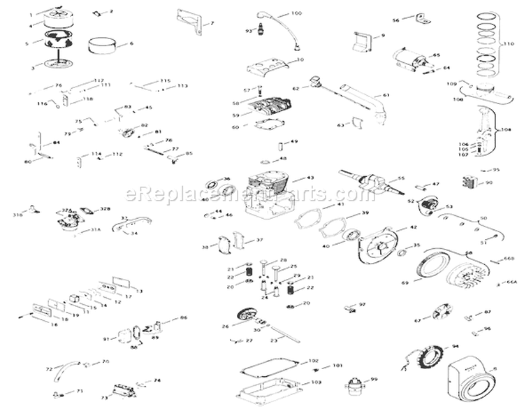 Kohler 16 H.p. Engine K341s, Spec 71128a Diagram and Parts List for 71-16K801 1977 Toro Lawn Tractor