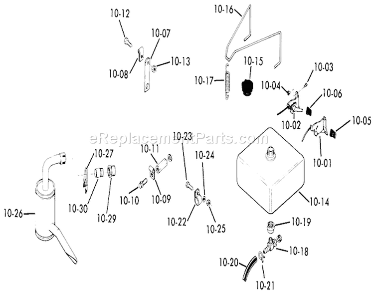 Fuel and Exhaust Systems Diagram and Parts List for 71-16K801 1977 Toro Lawn Tractor