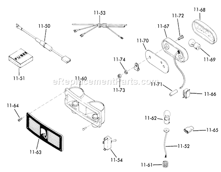Lights Diagram and Parts List for 71-16K801 1977 Toro Lawn Tractor