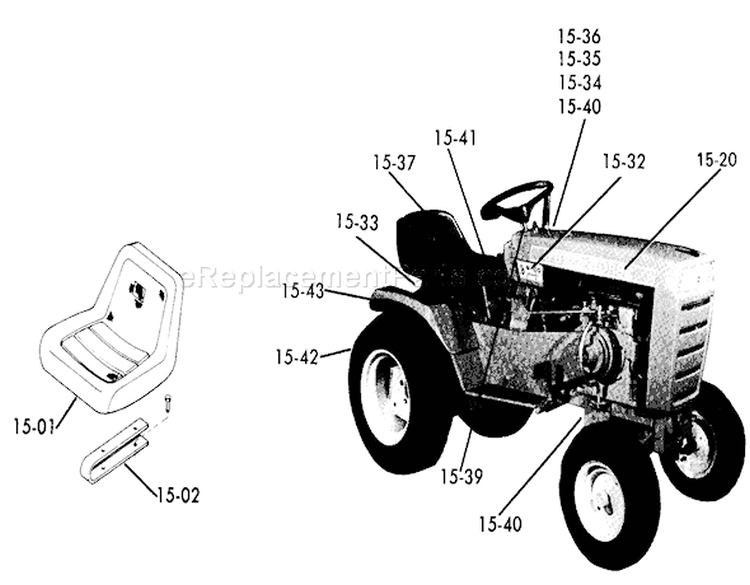Seats, Decals Misc. Trim Diagram and Parts List for 71-16K801 1977 Toro Lawn Tractor