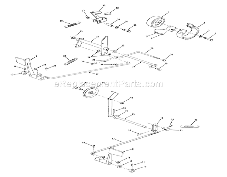 Brake/clutch & Speed Control Linkage Diagram and Parts List for 71-08K801 1977 Toro Lawn Tractor