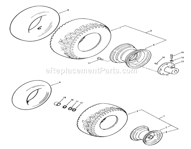 Wheels & Tires Diagram and Parts List for 71-08K801 1977 Toro Lawn Tractor