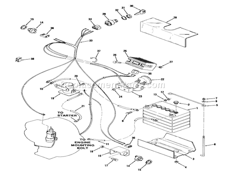 Electrical System Diagram and Parts List for 71-08K801 1977 Toro Lawn Tractor