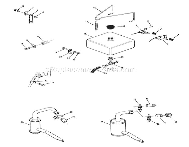 Fuel & Exhaust System Diagram and Parts List for 71-08K801 1977 Toro Lawn Tractor