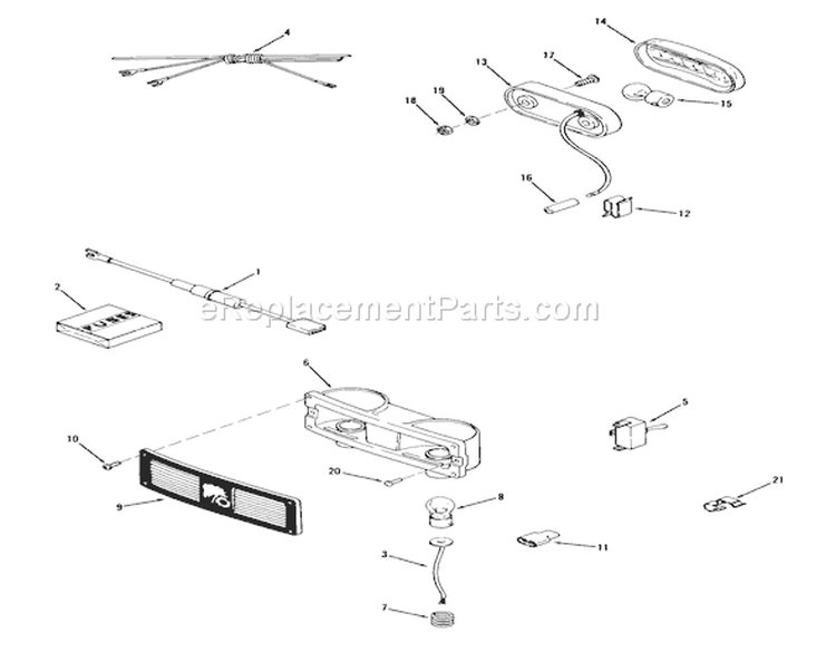 Head & Tail Lights Diagram and Parts List for 71-16K802 1977 Toro Lawn Tractor
