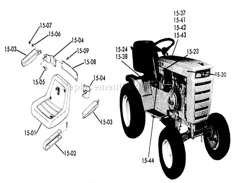 Seats, Decals, Misc. Trim Diagram and Parts List for 71-16KS01 1977 Toro Lawn Tractor