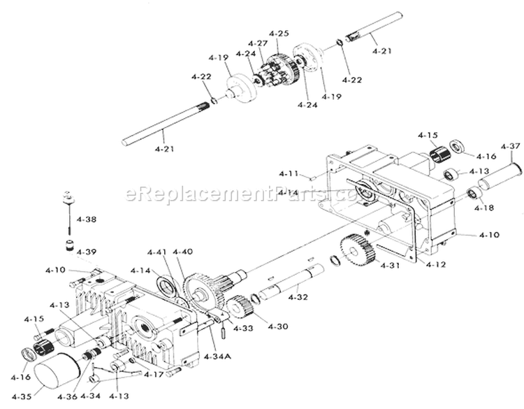 Transaxle Diagram and Parts List for 71-16KS01 1977 Toro Lawn Tractor
