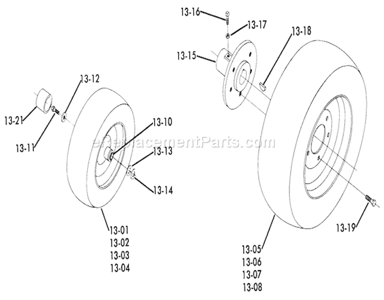 Wheels And Tires (continued) Diagram and Parts List for 71-16KS01 1977 Toro Lawn Tractor