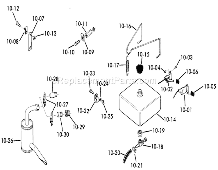 Fuel And Exhaust Systems Diagram and Parts List for 71-16KS01 1977 Toro Lawn Tractor