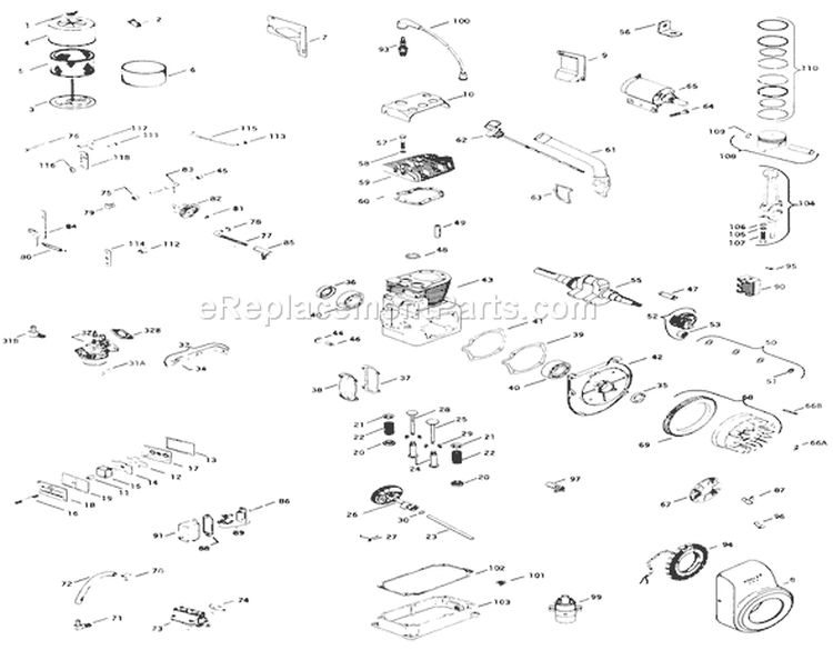 16 H.p. Engine K341s, Spec 71128a Diagram and Parts List for 71-16KS02 1977 Toro Lawn Tractor