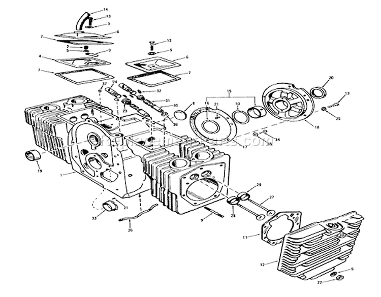 D-160 Onan Engine, Cylinder Block Group Diagram and Parts List for 71-16OS01 1977 Toro Lawn Tractor
