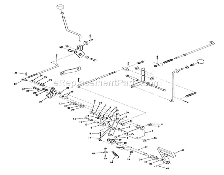 Brake And Motion Control Linkage Diagram and Parts List for 71-16OS01 1977 Toro Lawn Tractor