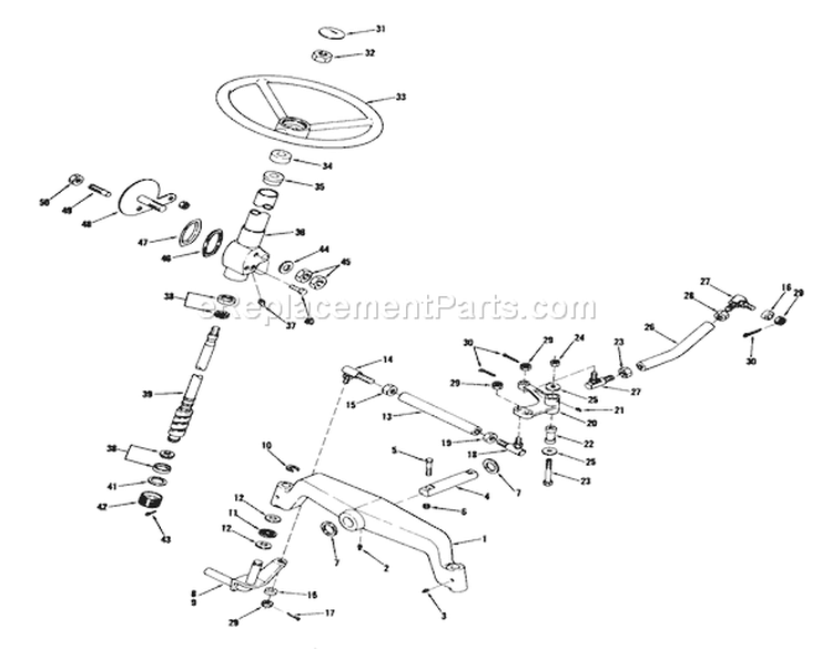 Front Axle And Steering Diagram and Parts List for 71-16OS01 1977 Toro Lawn Tractor