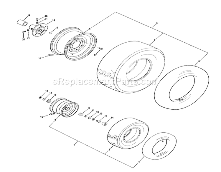 Wheels And Tires Diagram and Parts List for 71-16OS01 1977 Toro Lawn Tractor