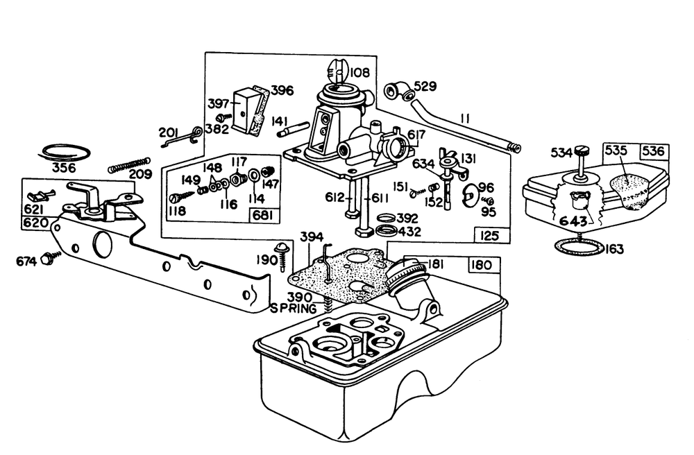 Briggs & Stratton Carburetor Assembly Model 92908-2053-01 For 21" Hand Propelled Model 16310 Diagram and Parts List for 16300 0000001 - 0999999 Toro Lawn Mower