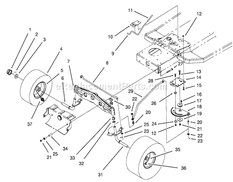 Front Axle Assembly Diagram and Parts List for 71184 5900001-5910000 - 1995 Toro Lawn Tractor