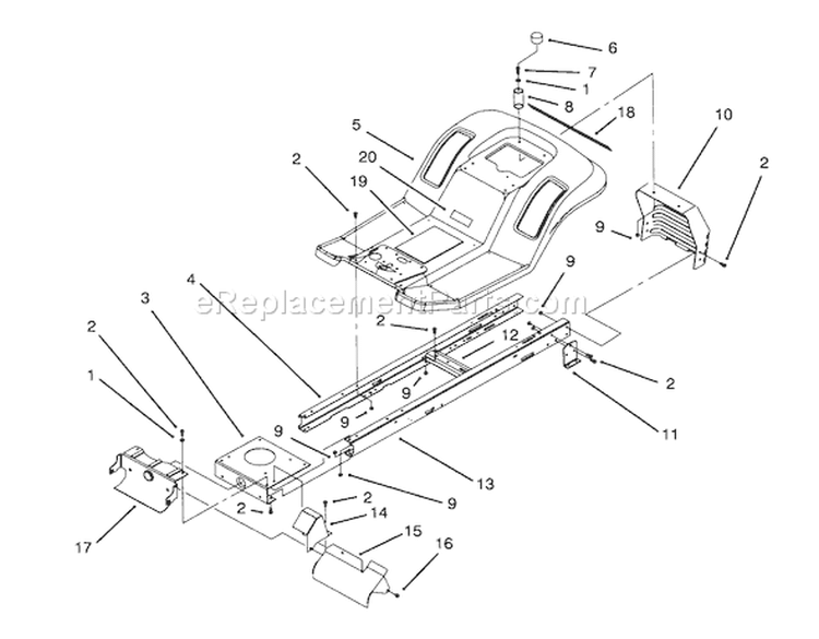 Frame Assembly Diagram and Parts List for 71184 6900001-6999999 - 1996 Toro Lawn Tractor