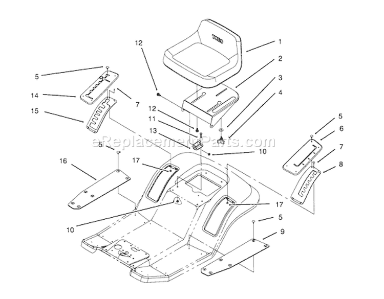 Seat Assembly Diagram and Parts List for 71184 6900001-6999999 - 1996 Toro Lawn Tractor