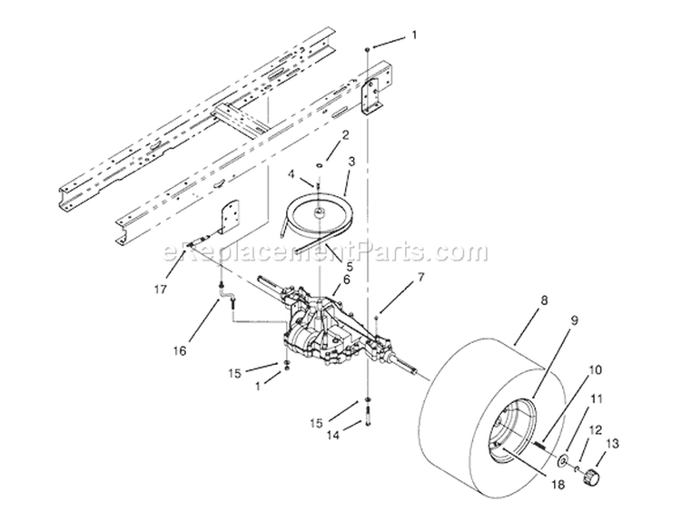 Transaxle Assembly Diagram and Parts List for 71184 6900001-6999999 - 1996 Toro Lawn Tractor