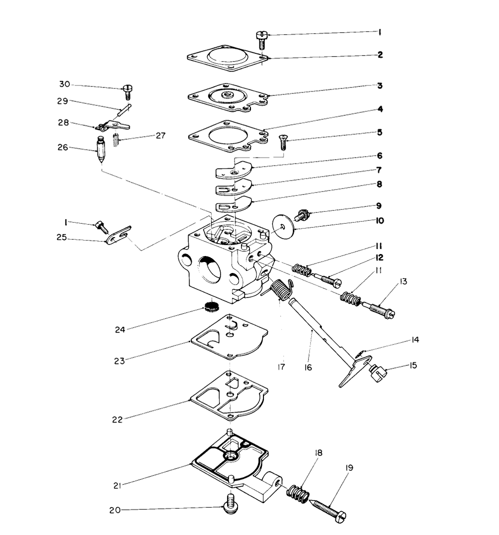 Carburetor Assembly Diagram and Parts List for 51635 1000001 - 1999999 Toro Trimmer