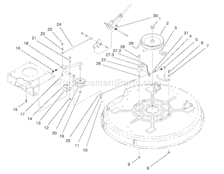 Pulley & Belt Assembly (32" Cutting Unit) Diagram and Parts List for 71189 7900001-7999999 - 1997 Toro Lawn Tractor