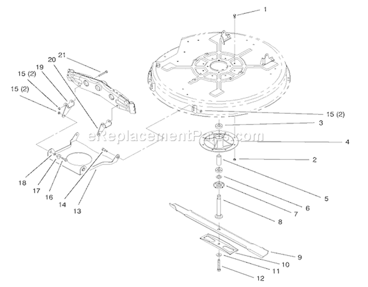 Spindle & Blade Assembly Diagram and Parts List for 71189 7900001-7999999 - 1997 Toro Lawn Tractor