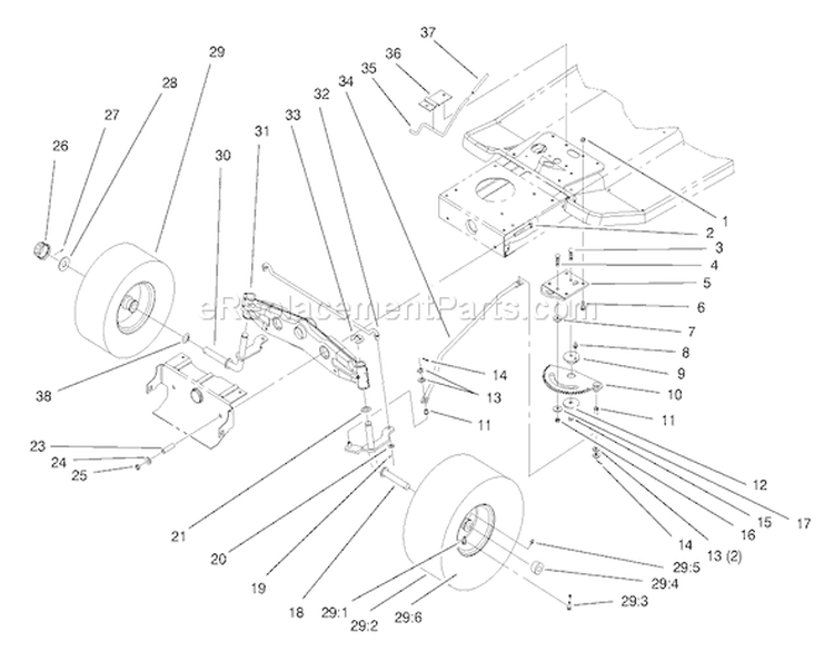 Front Axle Assembly Diagram and Parts List for 71189 7900001-7999999 - 1997 Toro Lawn Tractor