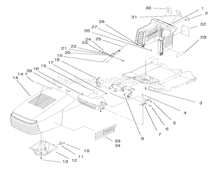 Hood Assembly Diagram and Parts List for 71189 7900001-7999999 - 1997 Toro Lawn Tractor