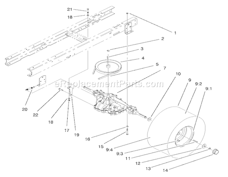 Transaxle Assembly Diagram and Parts List for 71189 8900001-8999999 - 1998 Toro Lawn Tractor