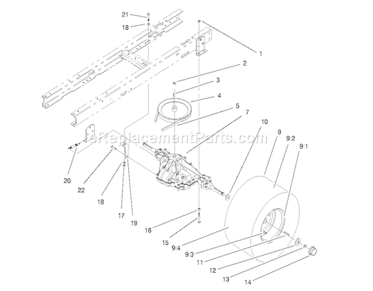 Transaxle Assembly Diagram and Parts List for 71190 7900001-7999999 - 1997 Toro Lawn Tractor