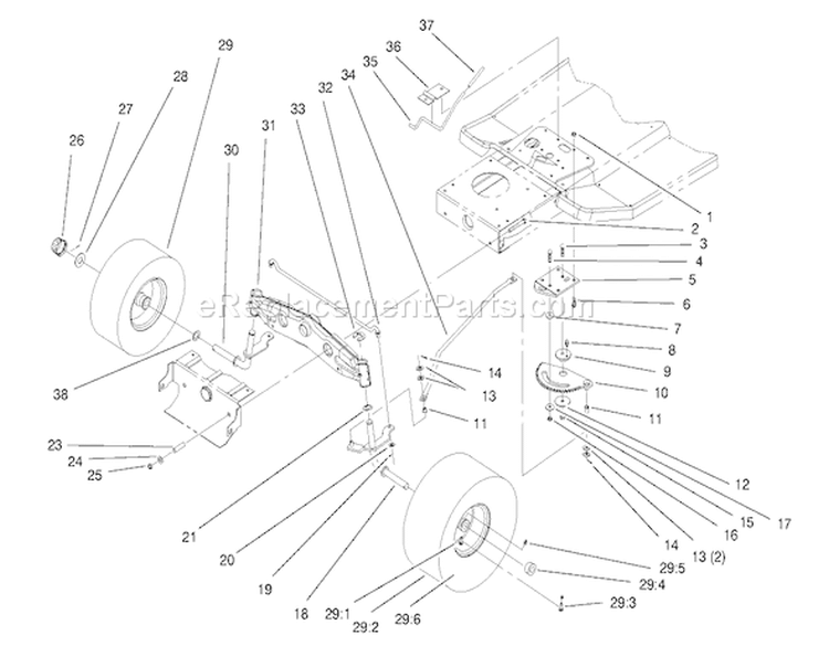 Front Axle Assembly Diagram and Parts List for 71190 7900001-7999999 - 1997 Toro Lawn Tractor