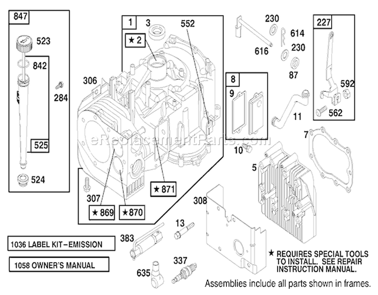 Engine Briggs & Stratton Model 28m707-1122-E1 Diagram and Parts List for 71190 8900001-8999999 - 1998 Toro Lawn Tractor