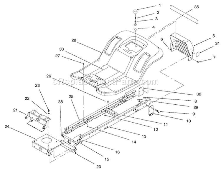 Frame Assembly Diagram and Parts List for 71196 6900001-6999999 - 1996 Toro Lawn Tractor