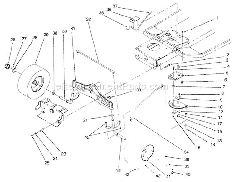 Front Axle Assembly Diagram and Parts List for 71196 6900001-6999999 - 1996 Toro Lawn Tractor