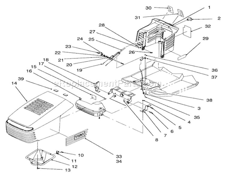 Hood Assembly Diagram and Parts List for 71196 6900001-6999999 - 1996 Toro Lawn Tractor