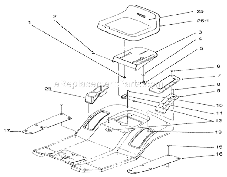 Seat Assembly Diagram and Parts List for 71196 6900001-6999999 - 1996 Toro Lawn Tractor
