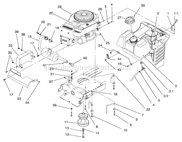 Engine Assembly Diagram and Parts List for 71196 6900001-6999999 - 1996 Toro Lawn Tractor