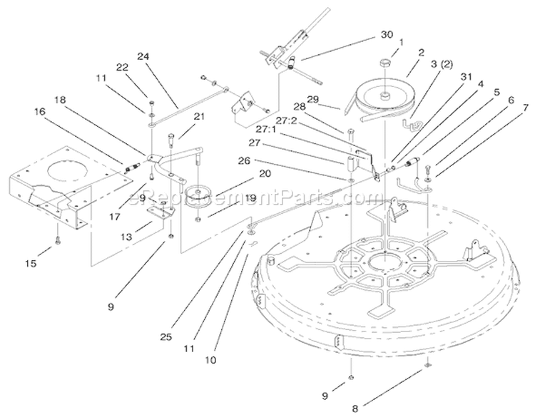 32" Deck Blade Drive & Braking Components Assembly Diagram and Parts List for 71199 200000001-200999999 - 2000 Toro Lawn Tractor
