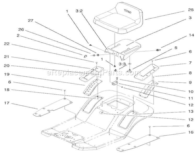 Rear Body & Seat Assembly Diagram and Parts List for 71199 200000001-200999999 - 2000 Toro Lawn Tractor