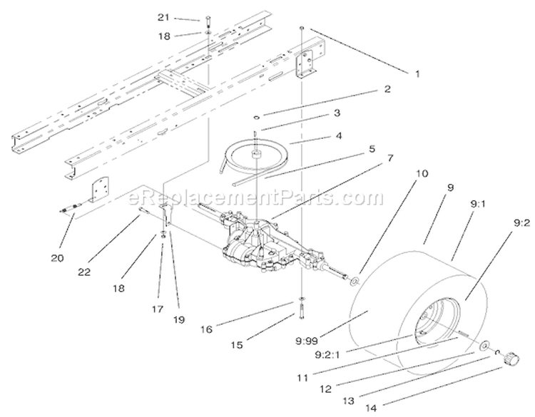 5 Speed Transaxle Assembly Diagram and Parts List for 71199 200000001-200999999 - 2000 Toro Lawn Tractor