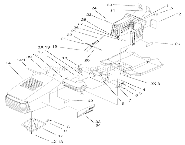 Hood & Tower Assembly Diagram and Parts List for 71199 220000001-220999999 - 2002 Toro Lawn Tractor
