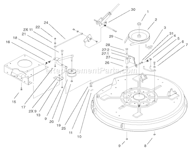 32" Deck Blade Drive & Braking Components Assembly Diagram and Parts List for 71199 220000001-220999999 - 2002 Toro Lawn Tractor