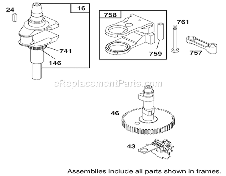 Crankshaft Assembly Briggs and Stratton 284707-1148-E1 Diagram and Parts List for 71199 230000001-230999999 - 2003 Toro Lawn Tractor