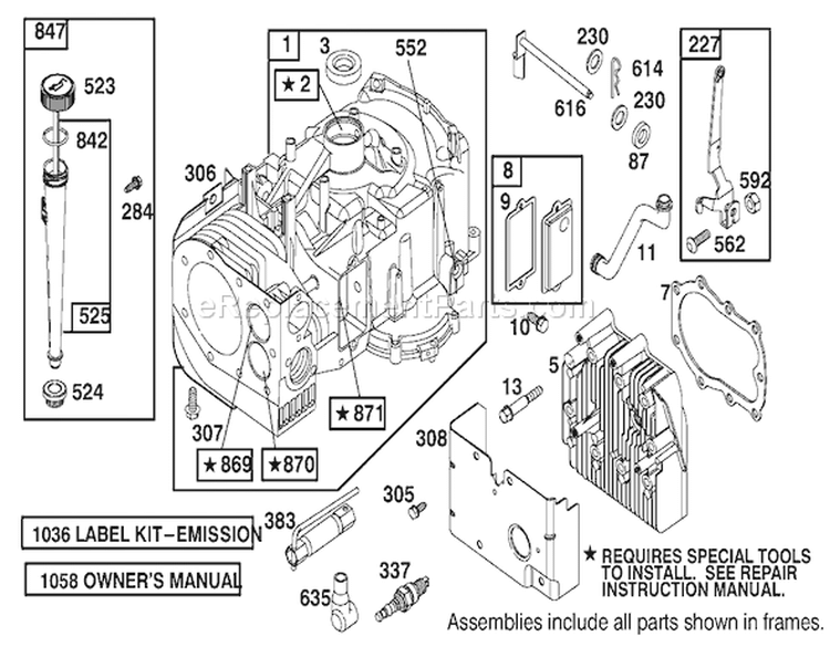 Cylinder Assembly Briggs and Stratton 284707-1148-E1 Diagram and Parts List for 71199 230000001-230999999 - 2003 Toro Lawn Tractor