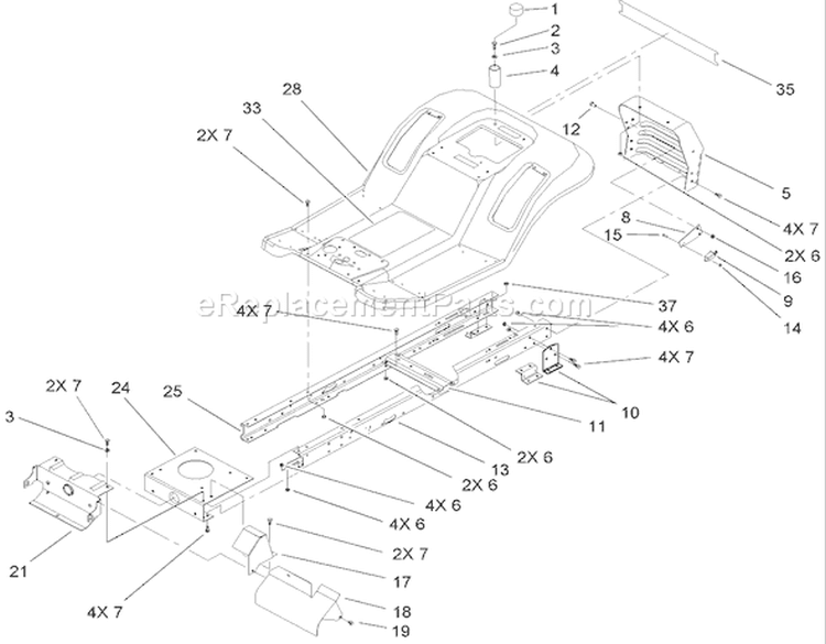 Frame and Rear Body Assembly Diagram and Parts List for 71199 230000001-230999999 - 2003 Toro Lawn Tractor