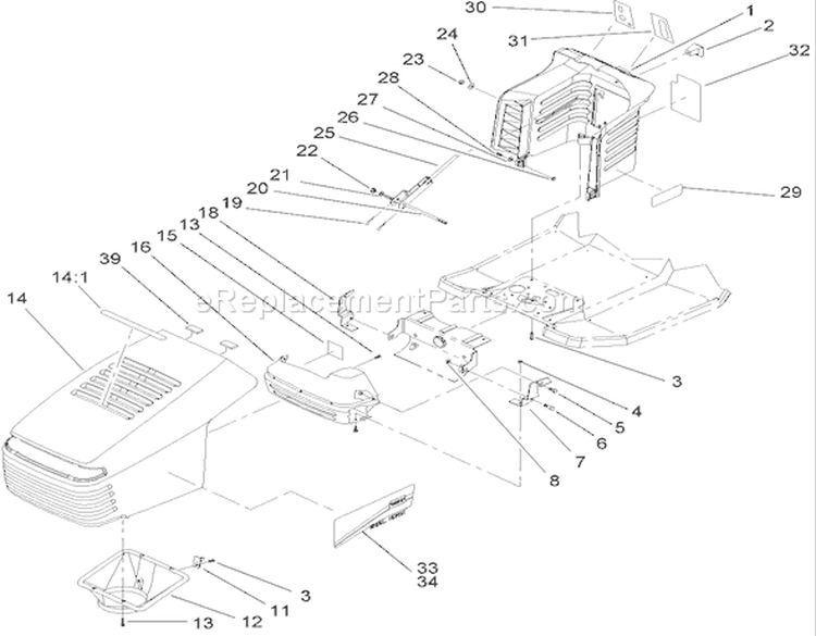 Hood and Steering Tower Assembly Diagram and Parts List for 71199 230000001-230999999 - 2003 Toro Lawn Tractor