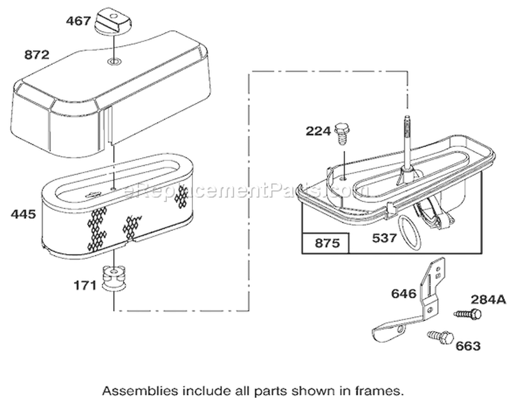 Air Cleaner Assembly Briggs and Stratton 284707-1148-E1 Diagram and Parts List for 71199 220000001-220999999 - 2002 Toro Lawn Tractor
