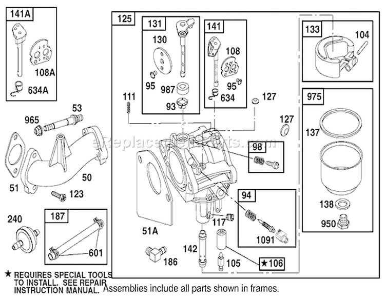 Carburetor Assembly Briggs and Stratton 284707-1148-E1 Diagram and Parts List for 71199 220000001-220999999 - 2002 Toro Lawn Tractor